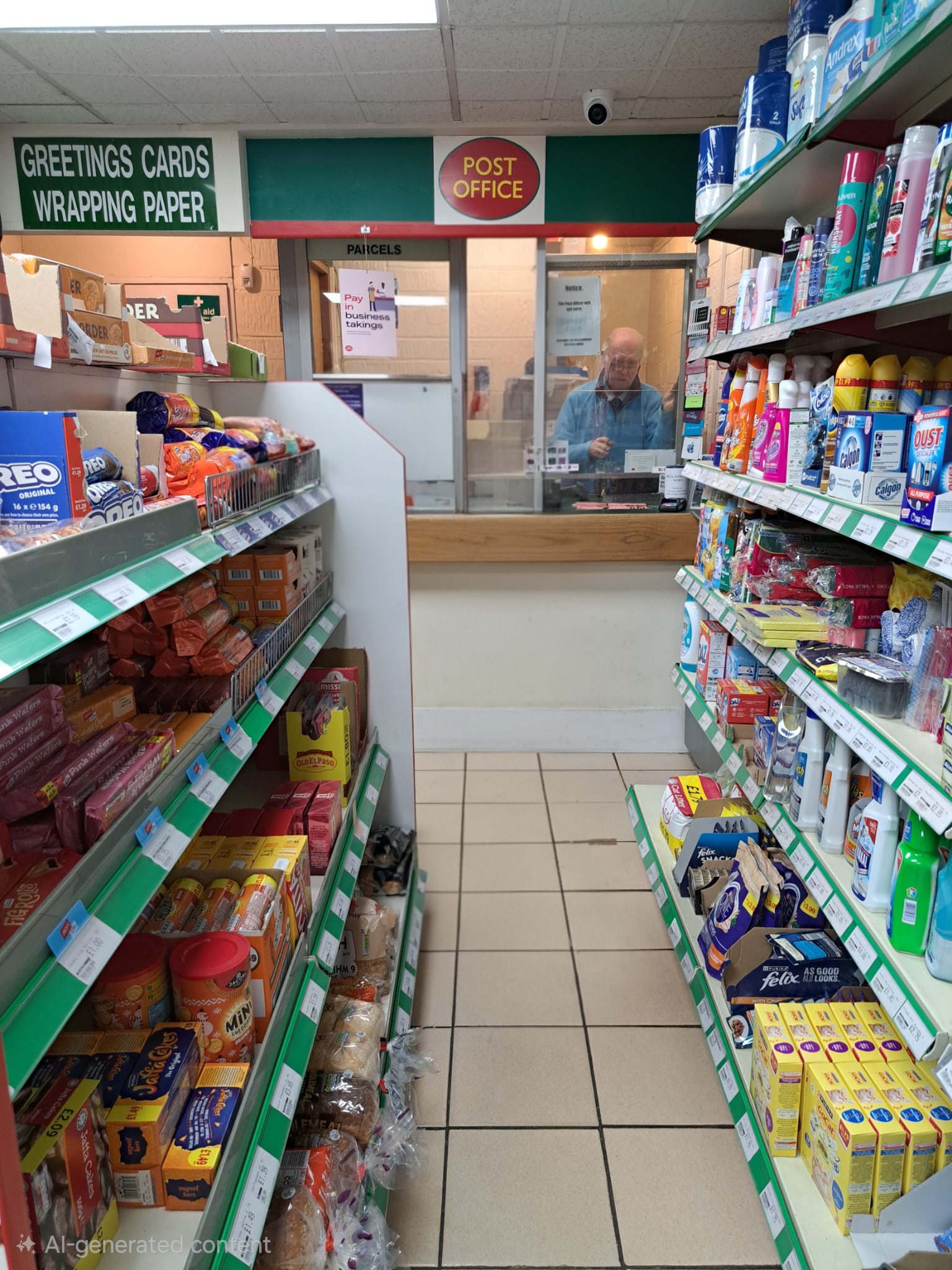 Photograph of shop aisle and Post Office counter